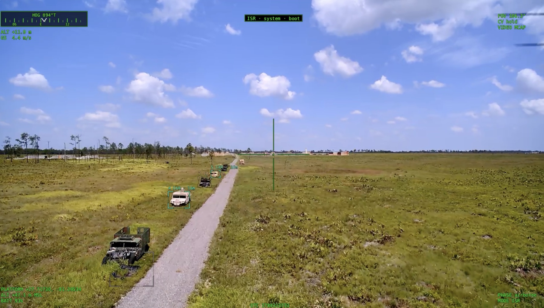 Airborne ISR view with edge-classified vehicles